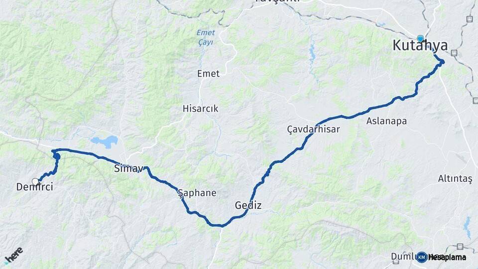 Kütahya Demirci Manisa Arası Kaç Km - Yol Haritası