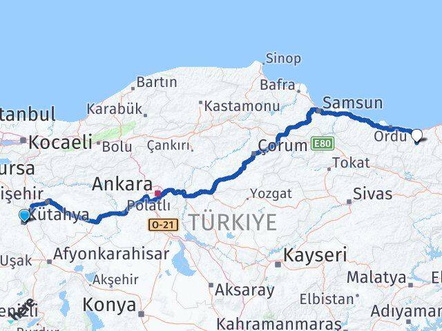 Kütahya Dereli Giresun Arası Kaç Km - Yol Haritası