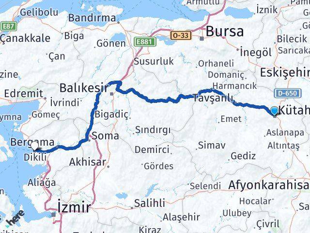 Kütahya Dikili İzmir Arası Kaç Km - Yol Haritası