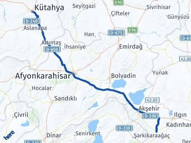 Kütahya Doğanhisar Konya Arası Kaç Km - Yol Haritası