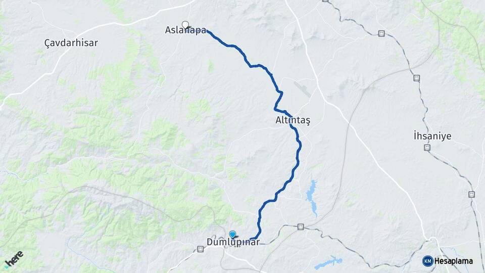 Kütahya Dumlupınar Aslanapa Arası Kaç Km - Yol Haritası