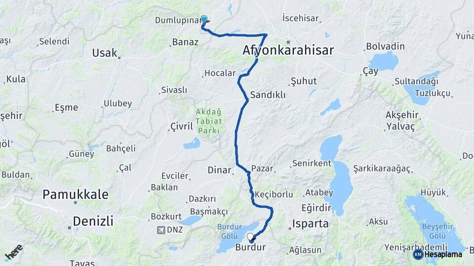 Kütahya Dumlupınar Burdur Arası Kaç Km - Yol Haritası