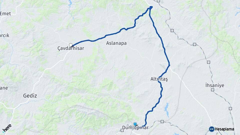 Kütahya Dumlupınar Çavdarhisar Arası Kaç Km - Yol Haritası