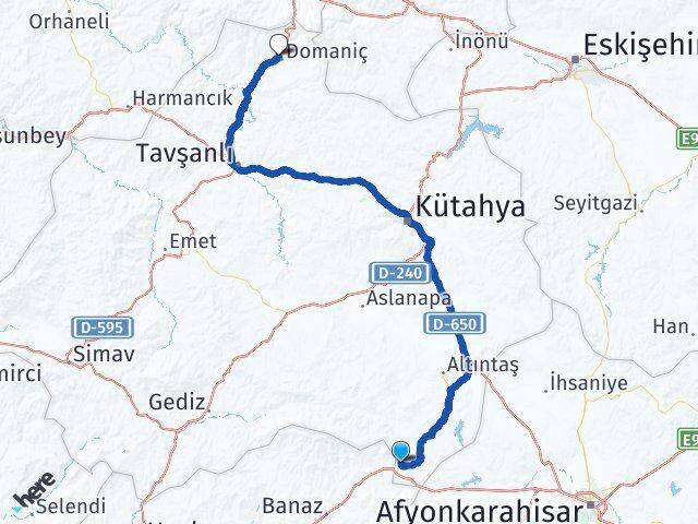 Kütahya Dumlupınar Domaniç Arası Kaç Km - Yol Haritası