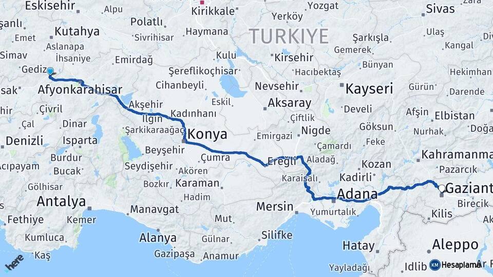 Kütahya Dumlupınar Gaziantep Arası Kaç Km - Yol Haritası