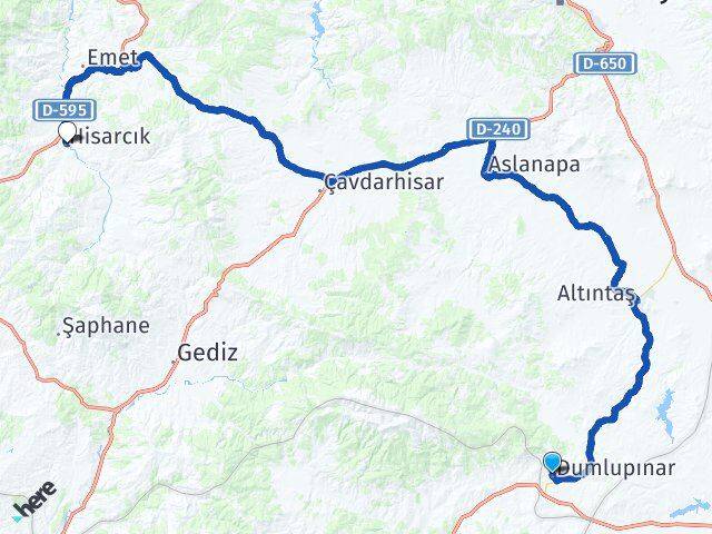 Kütahya Dumlupınar Hisarcık Arası Kaç Km - Yol Haritası