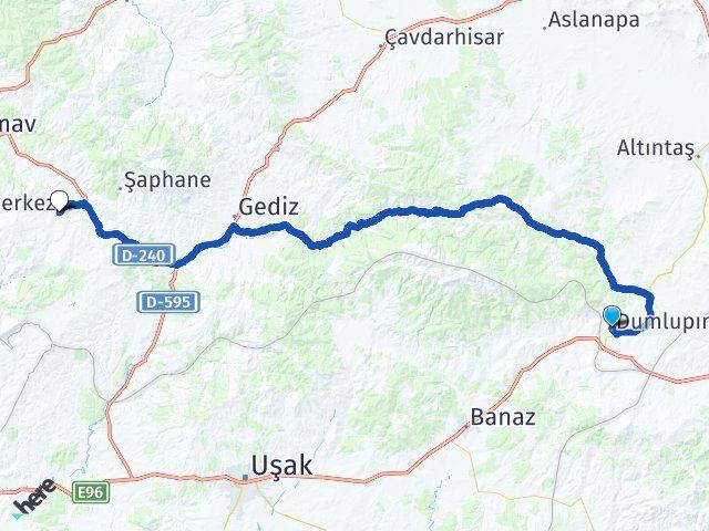 Kütahya Dumlupınar Pazarlar Arası Kaç Km - Yol Haritası