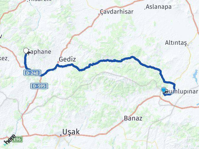 Kütahya Dumlupınar Şaphane Arası Kaç Km - Yol Haritası