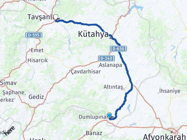 Kütahya Dumlupınar Tavşanlı Arası Kaç Km - Yol Haritası