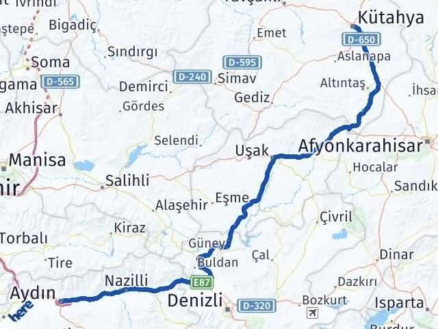 Kütahya Efeler Aydın Arası Kaç Km - Yol Haritası