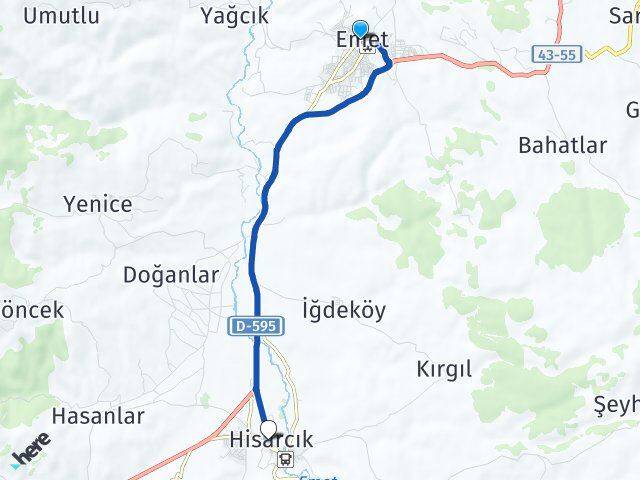 Kütahya Emet Hisarcık Arası Kaç Km - Yol Haritası