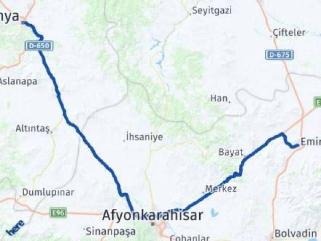 Kütahya Emirdağ Afyonkarahisar Arası Kaç Km - Yol Haritası