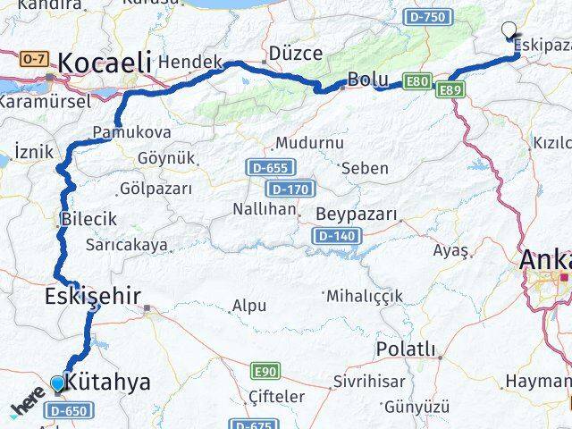 Kütahya Eskipazar Karabük Arası Kaç Km - Yol Haritası