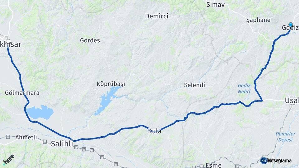 Kütahya Gediz Akhisar Manisa Arası Kaç Km - Yol Haritası
