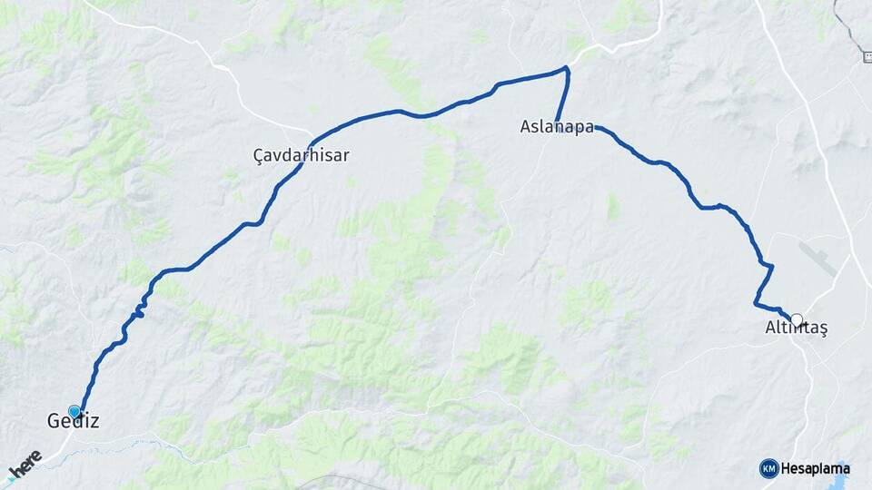 Kütahya Gediz Altıntaş Arası Kaç Km - Yol Haritası
