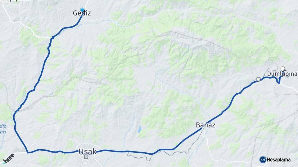 Kütahya Gediz Dumlupınar Arası Kaç Km - Yol Haritası