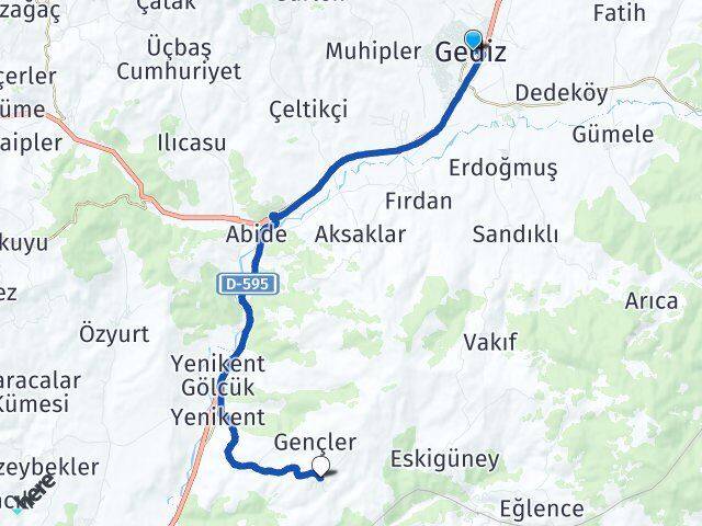 Kütahya Gediz Göynükören Gediz Arası Kaç Km - Yol Haritası