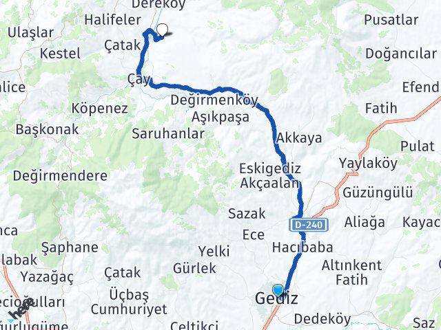 Kütahya Gediz Örenköy Hisarcık Arası Kaç Km - Yol Haritası