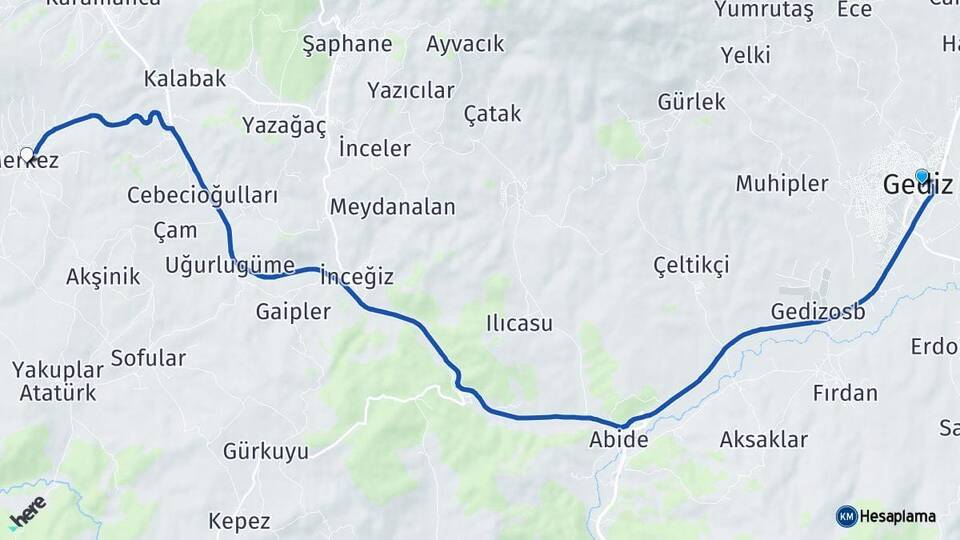 Kütahya Gediz Pazarlar Arası Kaç Km - Yol Haritası