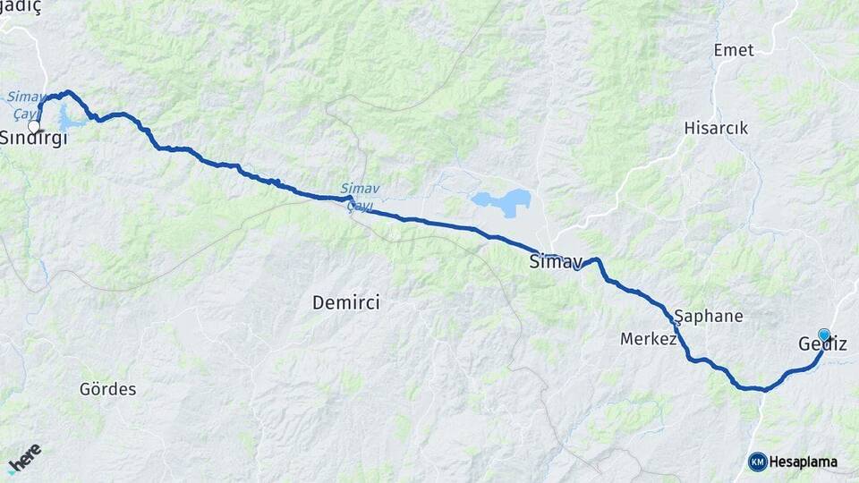Kütahya Gediz Sındırgı Balıkesir Arası Kaç Km - Yol Haritası