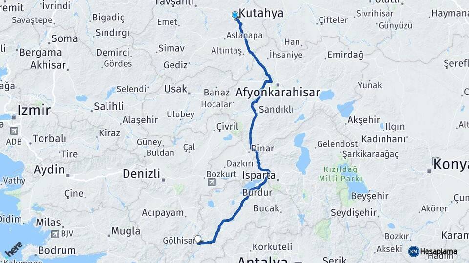 Kütahya Gölhisar Burdur Arası Kaç Km - Yol Haritası
