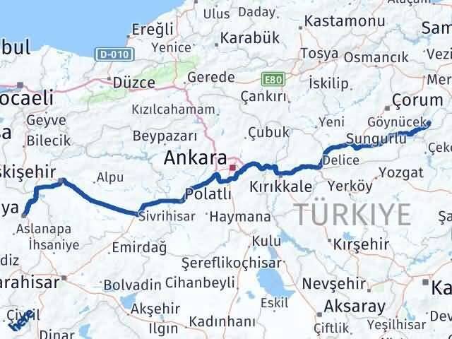 Kütahya Göynücek Amasya Arası Kaç Km - Yol Haritası