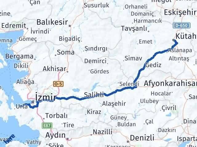 Kütahya Güzelbahçe İzmir Arası Kaç Km - Yol Haritası