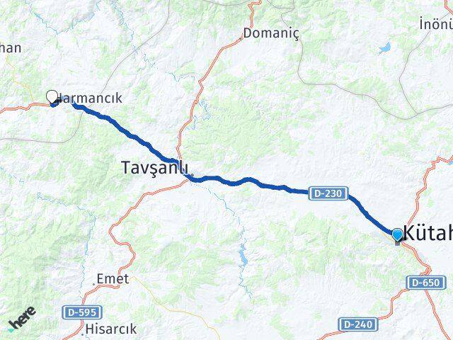 Kütahya Harmancık Bursa Arası Kaç Km - Yol Haritası