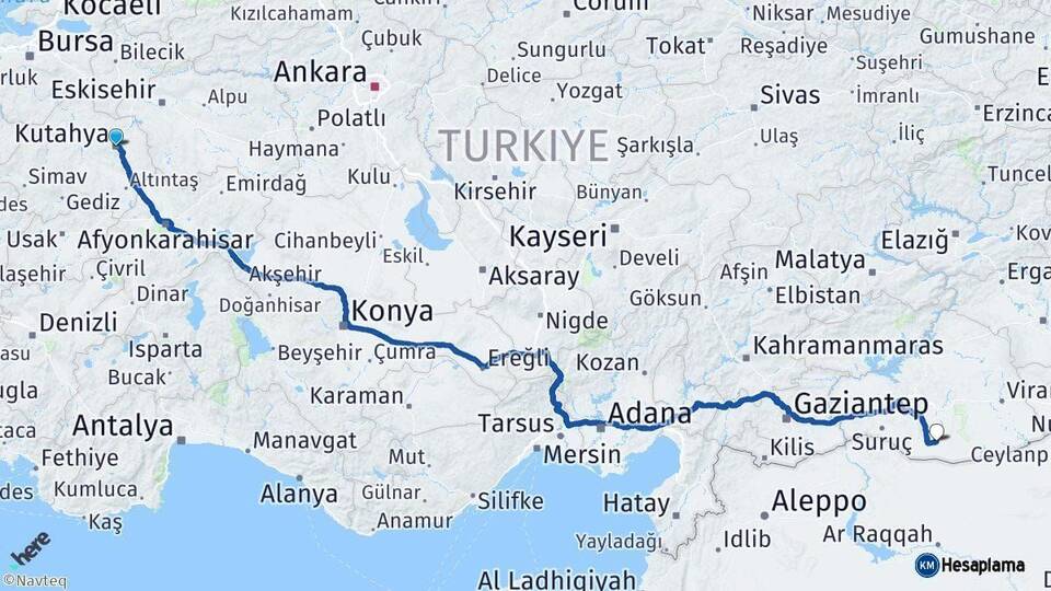 Kütahya Harran Şanlıurfa Arası Kaç Km - Yol Haritası