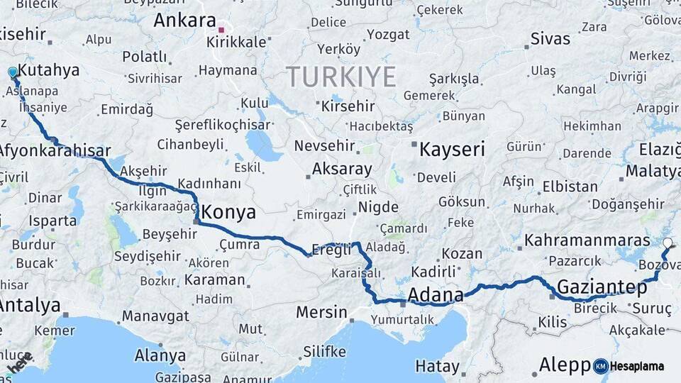 Kütahya Hilvan Şanlıurfa Arası Kaç Km - Yol Haritası