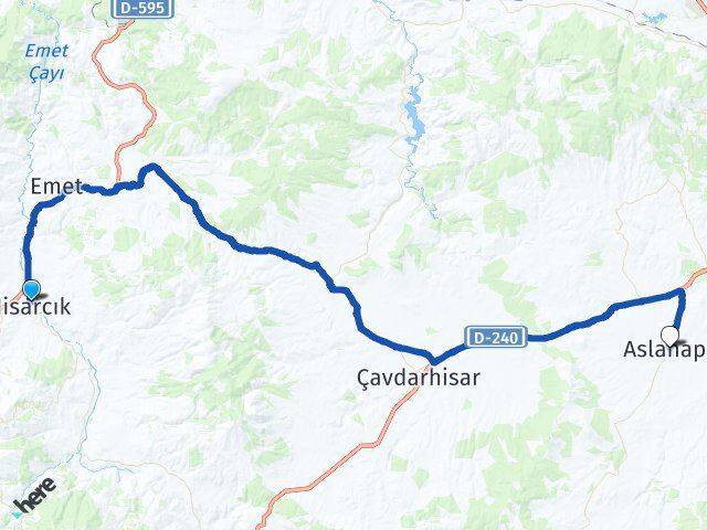 Kütahya Hisarcık Aslanapa Arası Kaç Km - Yol Haritası