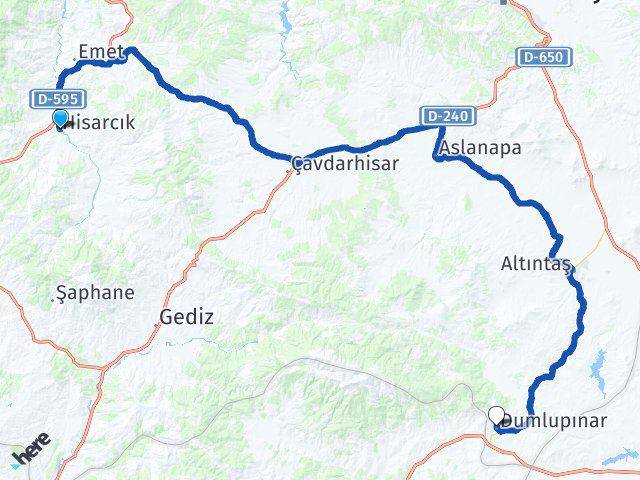 Kütahya Hisarcık Dumlupınar Arası Kaç Km - Yol Haritası