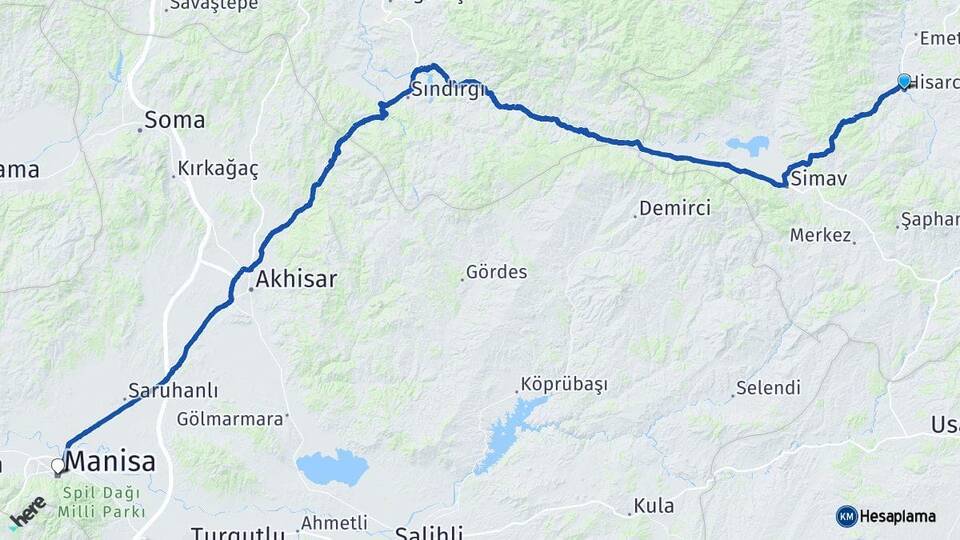 Kütahya Hisarcık Manisa Arası Kaç Km - Yol Haritası