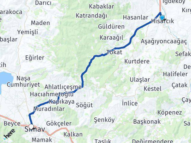 Kütahya Hisarcık Simav Arası Kaç Km - Yol Haritası
