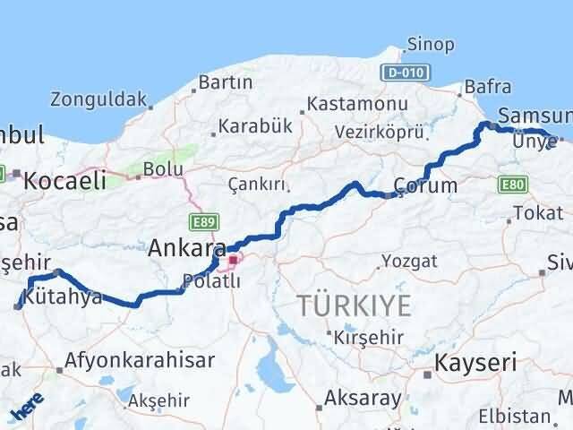 Kütahya İkizce Ordu Arası Kaç Km - Yol Haritası