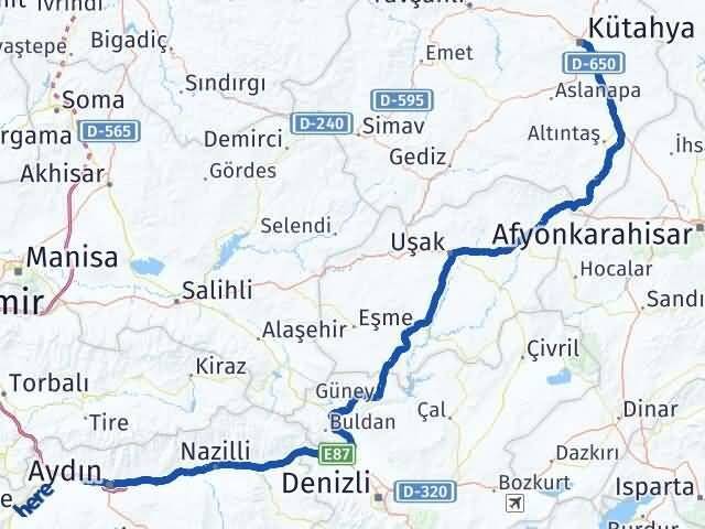 Kütahya İncirliova Aydın Arası Kaç Km - Yol Haritası