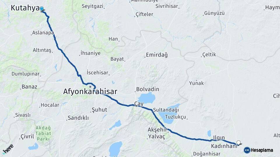 Kütahya Kadınhanı Konya Arası Kaç Km - Yol Haritası