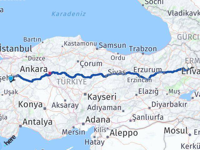 Kütahya Kağızman Kars Arası Kaç Km - Yol Haritası