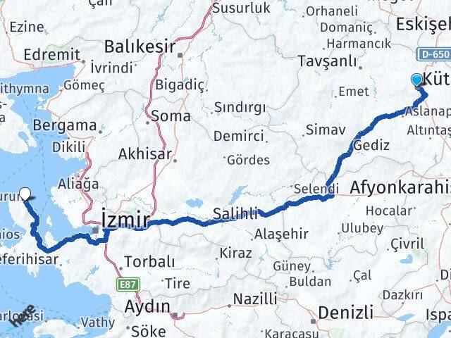 Kütahya Karaburun İzmir Arası Kaç Km - Yol Haritası