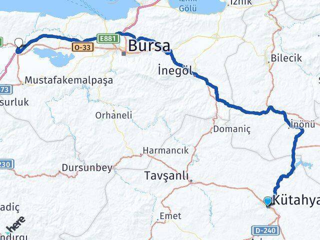 Kütahya Karacabey Bursa Arası Kaç Km - Yol Haritası