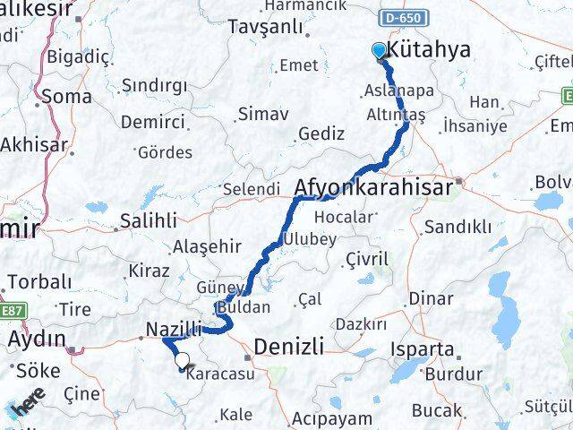 Kütahya Karacasu Aydın Arası Kaç Km - Yol Haritası