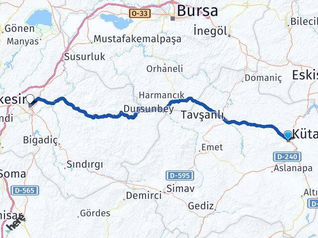 Kütahya Karesi Balıkesir Arası Kaç Km - Yol Haritası