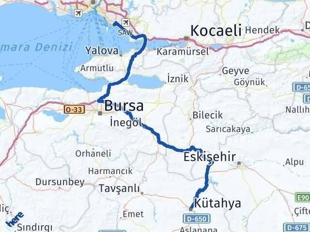 Kütahya Kartal İstanbul Arası Kaç Km - Yol Haritası