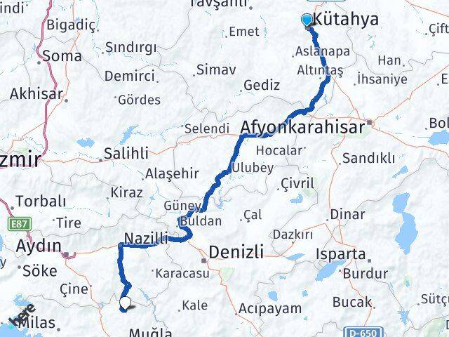 Kütahya Kavaklıdere Muğla Arası Kaç Km - Yol Haritası
