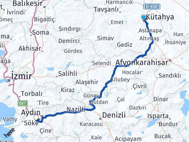 Kütahya Koçarlı Aydın Arası Kaç Km - Yol Haritası