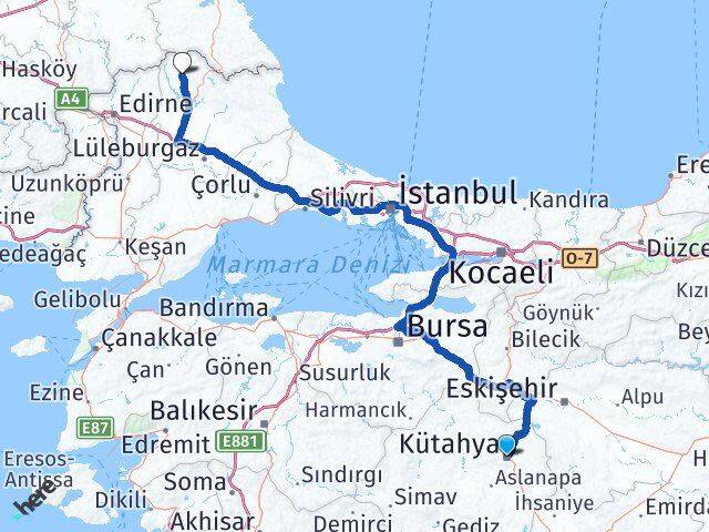 Kütahya Kofçaz Kırklareli Arası Kaç Km - Yol Haritası