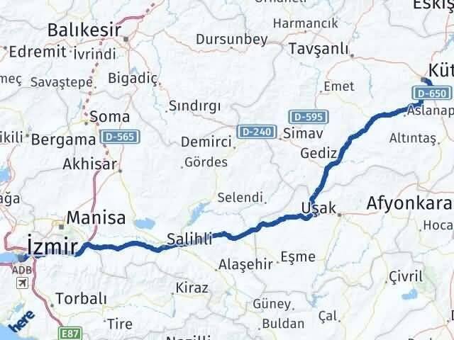 Kütahya Konak İzmir Arası Kaç Km - Yol Haritası