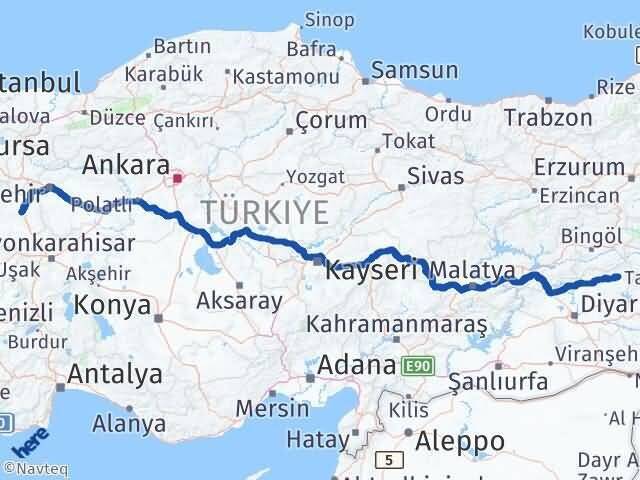 Kütahya Kulp Diyarbakır Arası Kaç Km - Yol Haritası