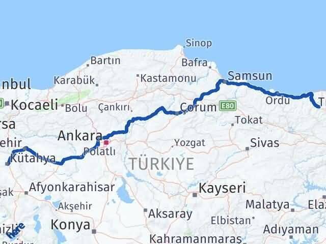 Kütahya Kürtün Gümüşhane Arası Kaç Km - Yol Haritası