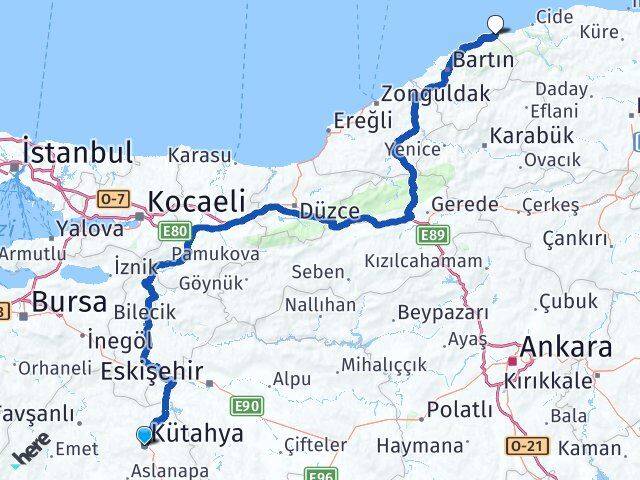Kütahya Kurucaşile Bartın Arası Kaç Km - Yol Haritası